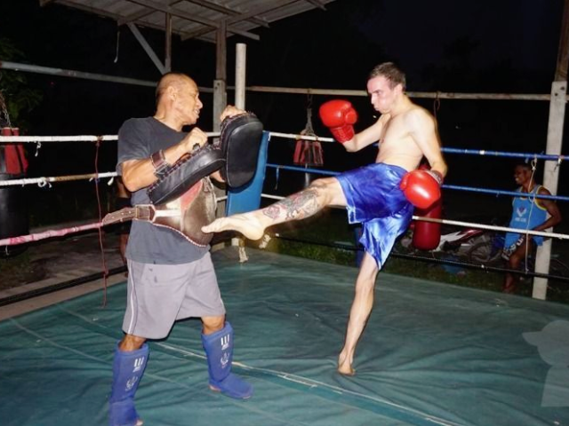 Muay Thai Boxing Training with soldier