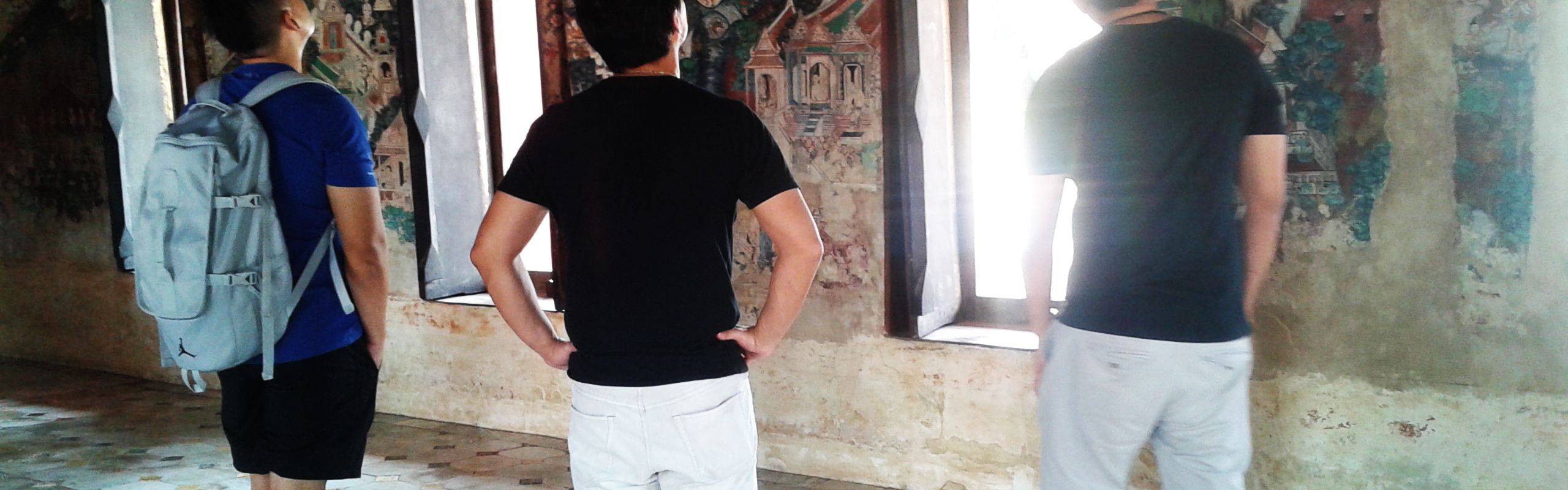Traveling, eating and sightseeing in an old town community