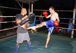 Muay Thai Boxing Training with soldier