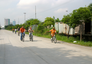 Cycling along the train graveyard