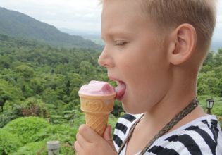 Eating ice scream at view point.