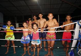 Muay Thai Boxing Training with soldier