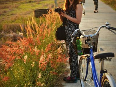 Cycling around the local village Sankhampaeng